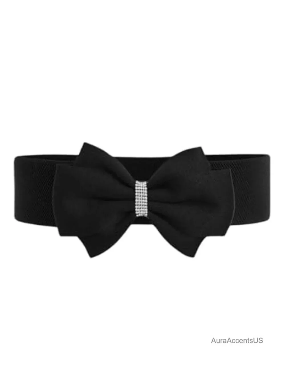 Rhinestone Bow Elastic Wide Belt Stretchy Waist Buckle Belt